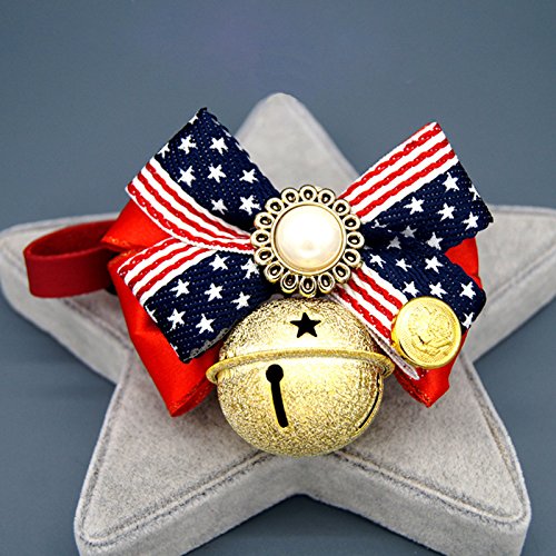 Creation Core 4pcs Pet Jean Collar + Bow Tie + Triangle Bib + Necktie Collar with Bells Set Decorative Dog Cat Collar Bell Adjustable Puppies Kitten Neck Scarf, M