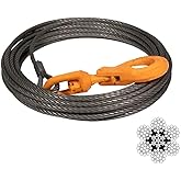 Mytee Products Wire Rope Steel Core Winch Cable 3/8" x 50' Swivel Hook 14,400 lbs Breaking Strength Replaces B/A 4-38PS50LH