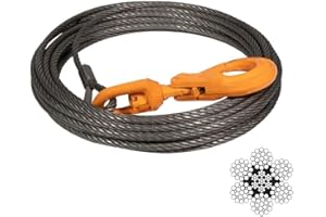 MYTEE PRODUCTS 3/8" x 75' Winch Cable Steel Core Rope Wrecker Tow Truck Rollback Self Locking, 14,400 lbs Ultimate Breaking Strength