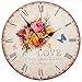 KI Store Decorative Wall Clocks Silent Non Ticking Large Round Vintage Rustic Clock for Living Room Kitchen Farm House Cottage Bedroom (Rose Love)