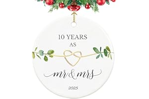 ZCAIGOO HOME 10th Anniversary Ornament, Gifts for 10th Wedding Anniversary, 10 Year Wedding Gifts for Her,Couple,Him, 2.9" Ceramic 10 Year as Mr and Mrs Christmas Ornament 2025