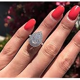 Wenbin Women's 925 Sterling Silver White Gold pear Cut 5ct Cubic Zirconia Ring CZ Engagement Promise Aura Single Stone Engagement Ring Size 6-10 (Size 8)