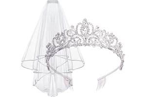Didder Tiara and Lace Bridal Veil, Crown Wedding Veils and Headpieces for Women, White Veils for Brides Tiaras for Women