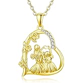 JIYVY32 14K Gold Mom Necklace Mother and Daughter Love Heart Rose Necklace,I Love You Mom Gifts,Valentines Anniversary Birthday Gifts for Her Wife Mother Grandma Daughter