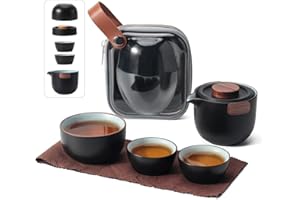 Portable Kungfu Teapot Set, Ceramic Gongfu Tea set with 3 cup for One Set in Travel Bag, Travel Tea Set Tea Pot for Tea Lover
