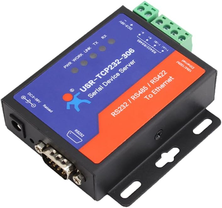 Serial RS232/485/422 to Ethernet Converter TCP/IP Serial Device Server with DHCP and Built-in Webpage for Data Communication USR-TCP232-306