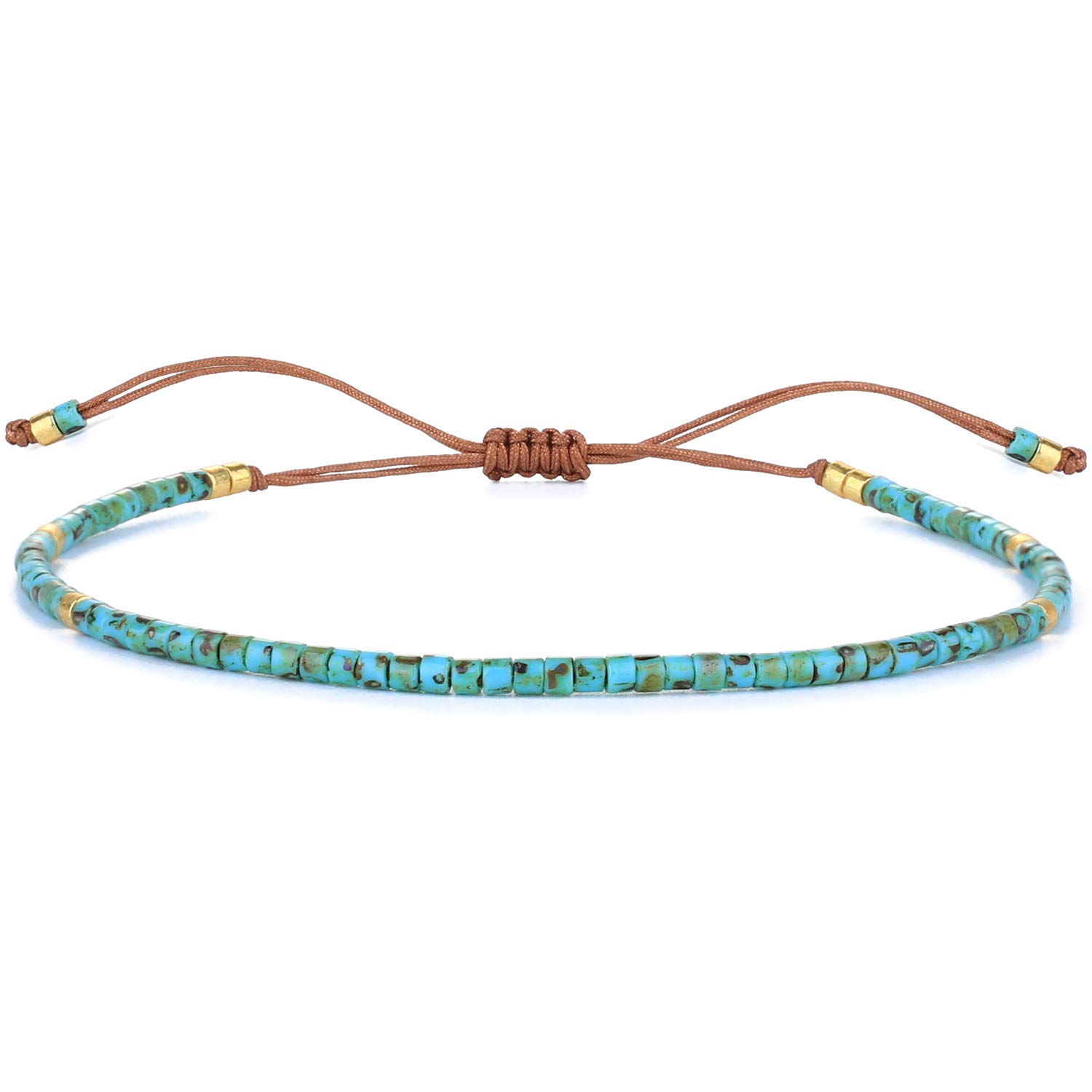 KELITCH Seed Beaded Friendship Bracelets Thin Rope Bracelets Women Handmade Jewelry (Lake Blue)
