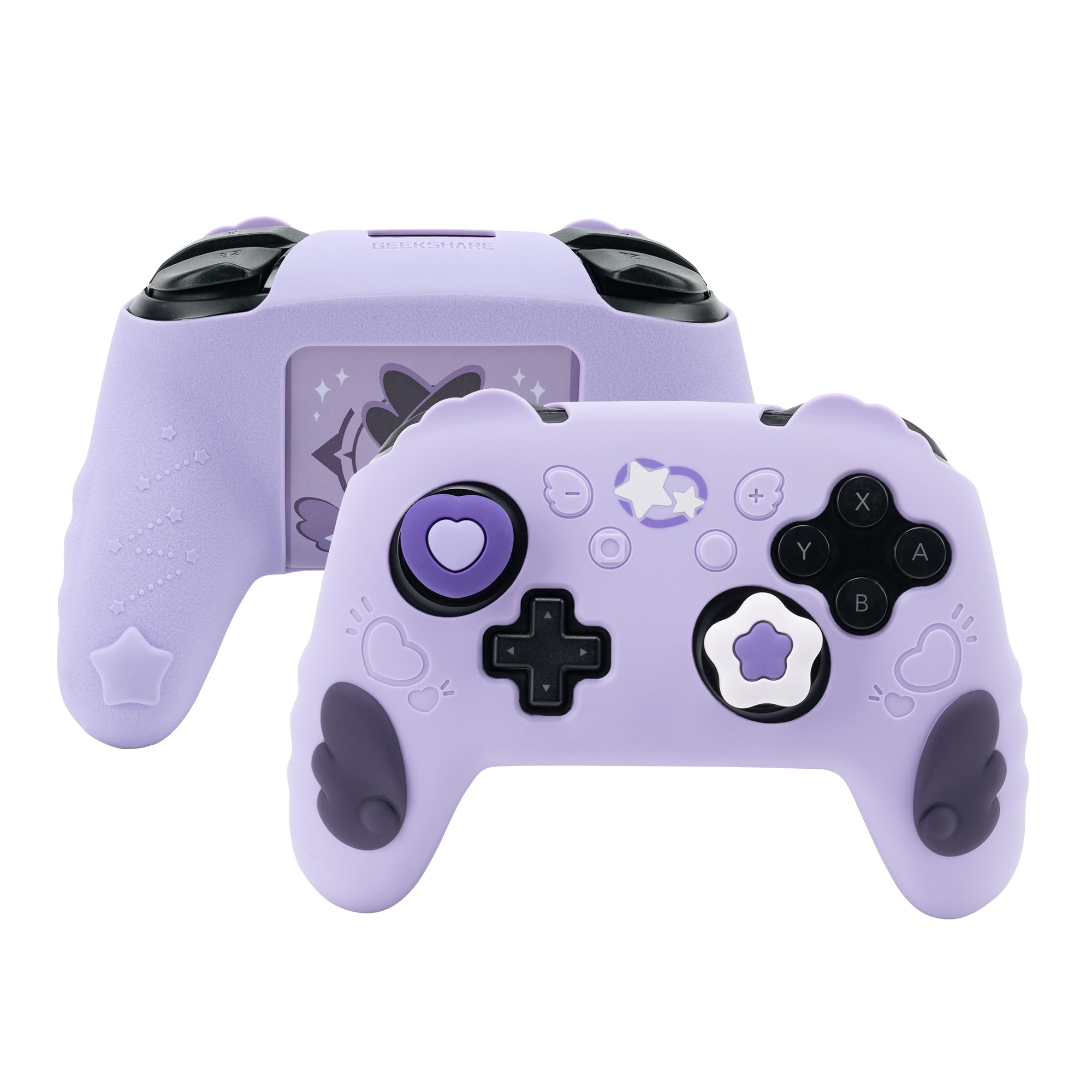 Photo 1 of GeekShare Switch Pro Controller Skin Set,Anti-Slip Silicone Protective Cover Skin Case for Switch Pro Controller with 2 Thumb Grip Caps and 2 Stickers - Star Wings Series (Purple)