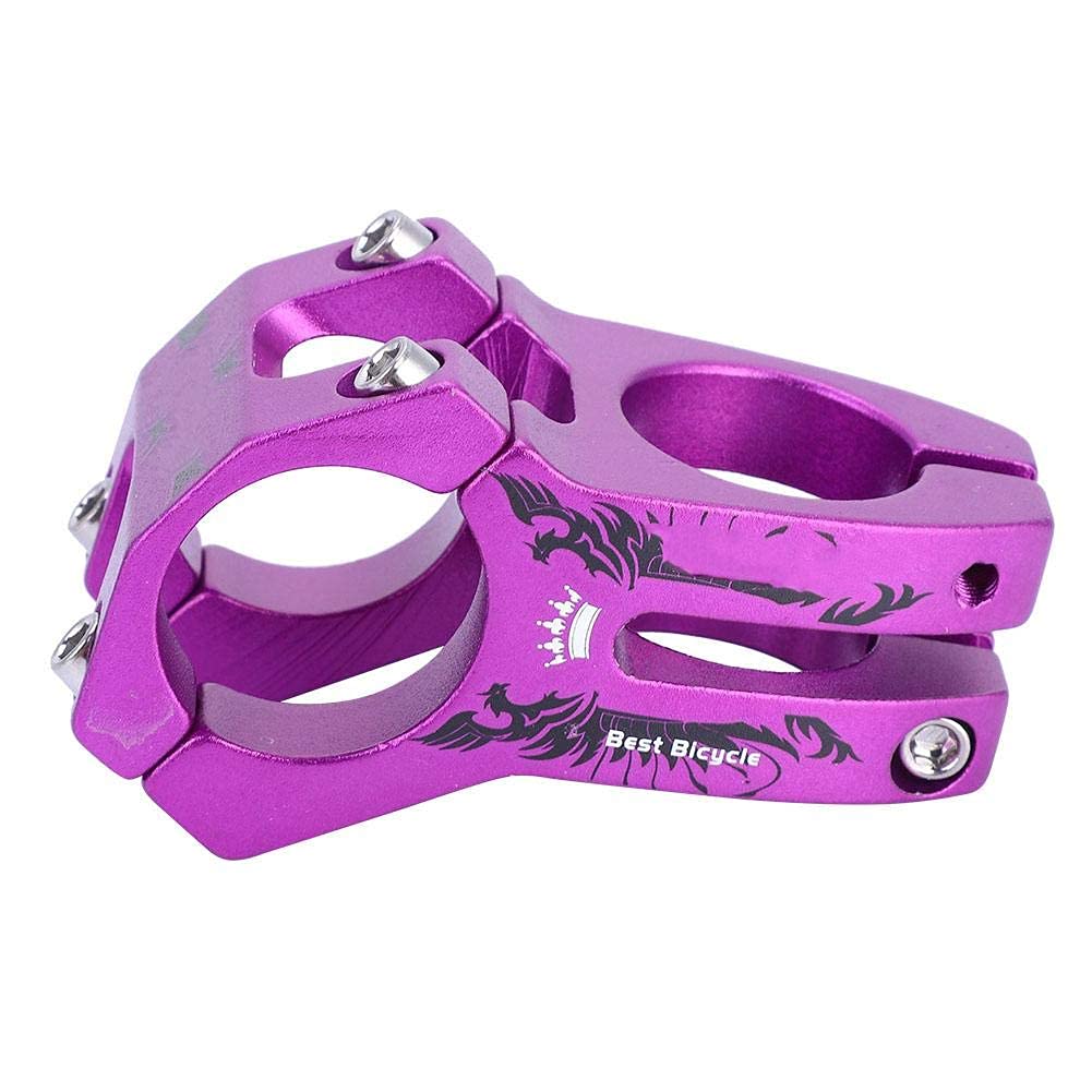 Bike Stem 0 Degree 31.8mm Aluminium Alloy Bicycle Handlebar Stem for Mountain Bicycle Road Bike Fixie Gear Cycling (Purple)