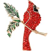 Red Bird Brooch and Pin for Women Cardinal Rhinestone Enamel Coat Decoration Jewelry