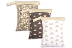 KKTAPOS Wet Dry Bags for Baby Cloth Diapers - Waterproof Reusable Washable Travel Bags, Gym Bag, Pool, Daycare Soiled Baby Items Yoga Gym Bag for Swimsuits & Wet Clothes 3pcs/set（Half Sun