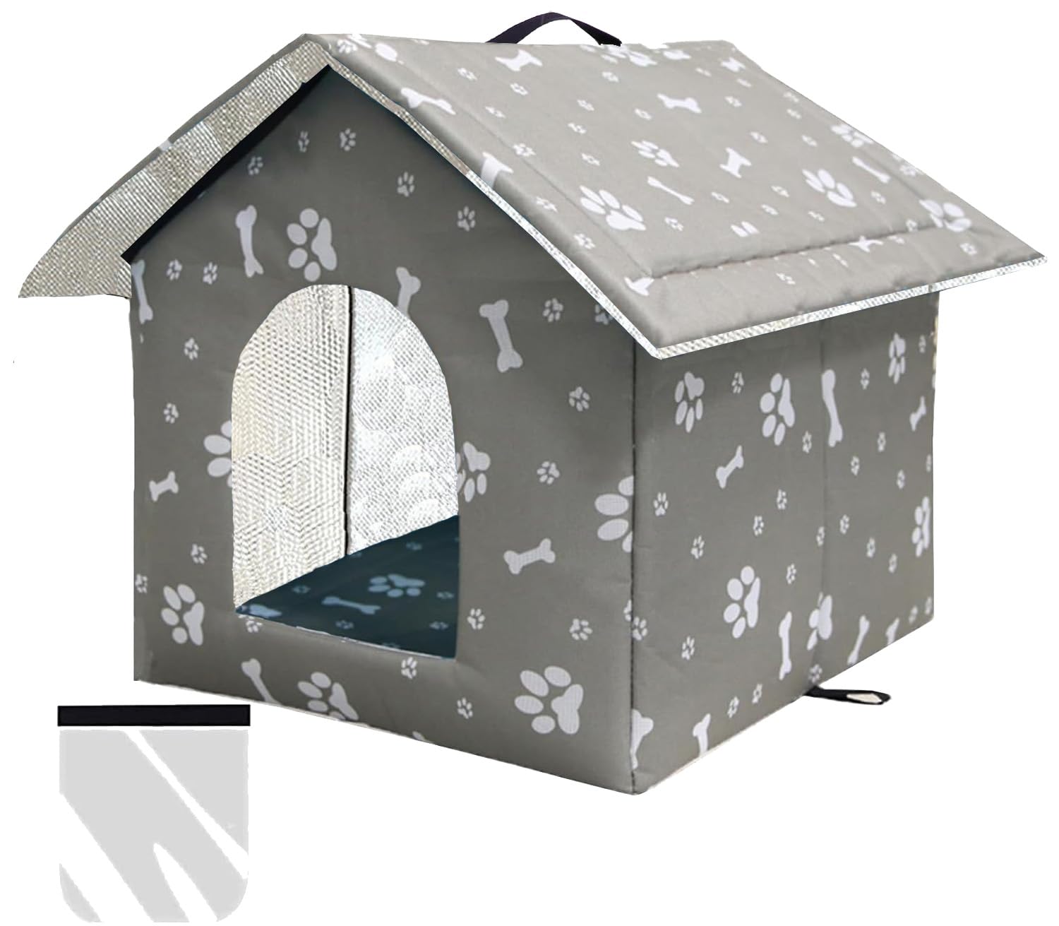 Outdoor Cat House, Cat Cave for Outdoor, Cat House for Outdoor, Winterproof, Waterproof, Combined Insulated Aluminium Foil with Removable Transparent Curtain (M, Grey Print)
