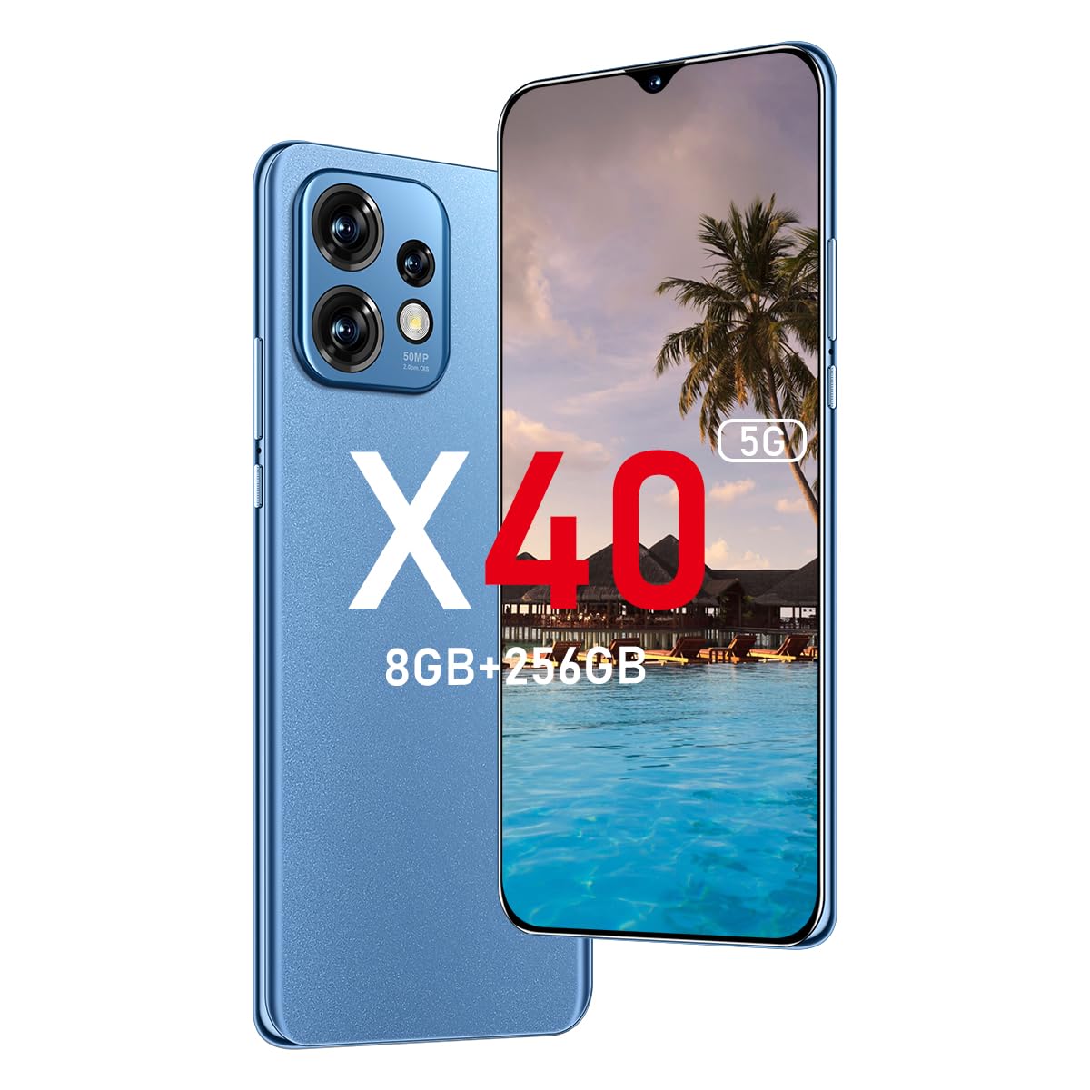 Photo 1 of X40 Unlocked 5G Cell Phones 2024 Android 13 Mobile Phones With 24MP+50MP Camera 8GB+256GB 8-Core Smartphone 6.7" HD Screen 6200 mAh Long Battery smartphone Dual SIM Adnroid phone(Glacial blue)