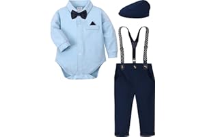 A&J DESIGN Baby Boy Outfit Infant Wedding Birthday Suit Formal Suspenders Clothes with Hat 3-18 Months