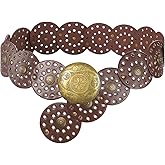 Nanwansu Wide Disc Belt for Women Vintage Boho Concho Leather Hollow Belt Western Waist Belt