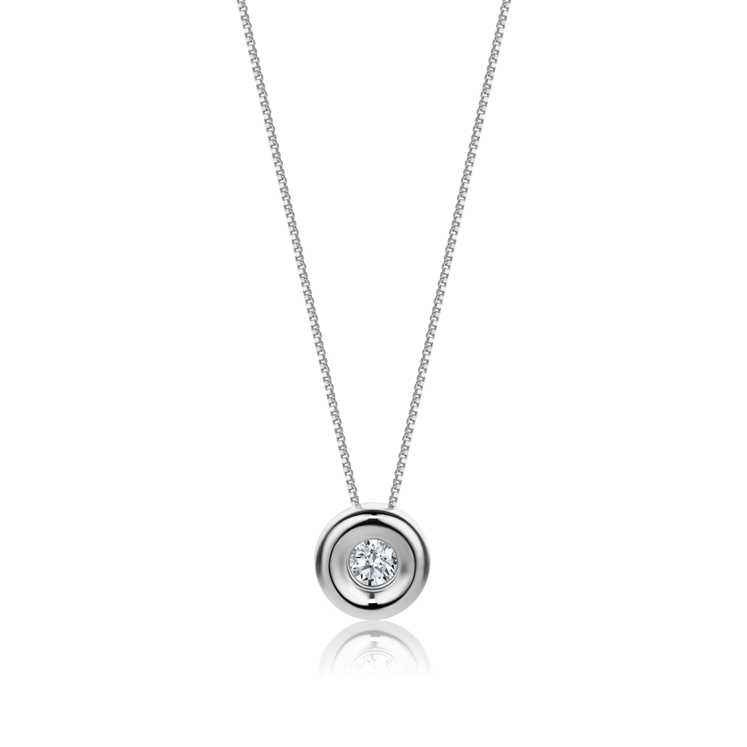 OROVI Round White Gold Necklace for Women with a Diamond in 18 Carat Gold, Hypoallergenic Necklace - Handmade pendants with jewellery box