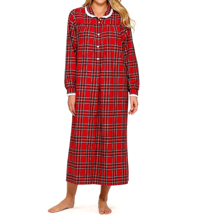 Buy Lanz of Salzburg Women's Collar Neck Flannel Long Nightgown, Red