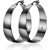 OOOPEL 10mm Wide 925 Sterling Silver Hoops Earrings for Women, 14K Real Gold Plated Hoop Earrings for Women Hypoallergenic Lightweight Oversize Big Gold Hoop Earrings Jewelry Gifts 30/40/50/60MM