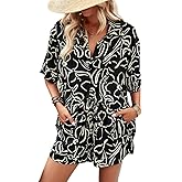 Sulozom Women's 2 Piece Beach Outfits Button Down Short Sleeve Shirts and High Waist Shorts Lounge Sets Casual Tracksuit Set