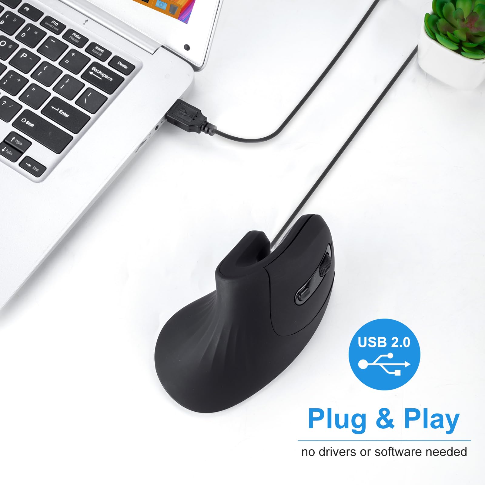 HXMJ Vertical Mouse Wired,USB Ergonomic Optical Mice,Silent Click,Right Handed-Black
