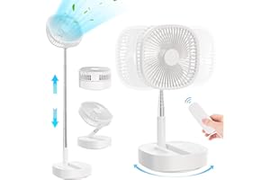 Luckit Foldable Oscillating Fan Portable Pedestal Fan, 7200mAh USB Rechargeable Battery Telescopic Adjustable Height Fan with Remote Control 4 Speeds Table Fan for Home Office Camping Travel