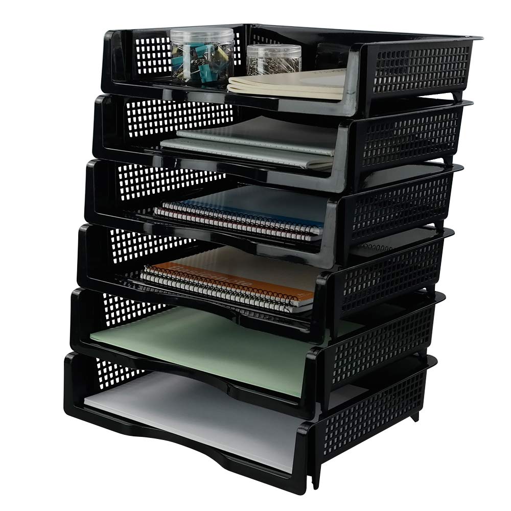 Tstorage 6 Tier Plastic Letter Trays, Stackable Desk Trays, Paper Organiser, Black