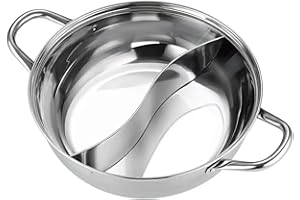 Stainless Steel Hot Pot with Divider, 11 Inch Hotpot Cooking Pot with Dual Handle, Shabu Shabu, Easy Clean Hotpot for Inducti