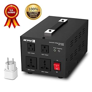 SEYAS 1000W Auto Step Up & Step Down Voltage Transformer Converter, 110-120 to 220-240 Volts, Soft Start & Full Load, 7x24hrs Continous Run, Circuit Breaker Protection, U.S. Patent No. US9225259 B2