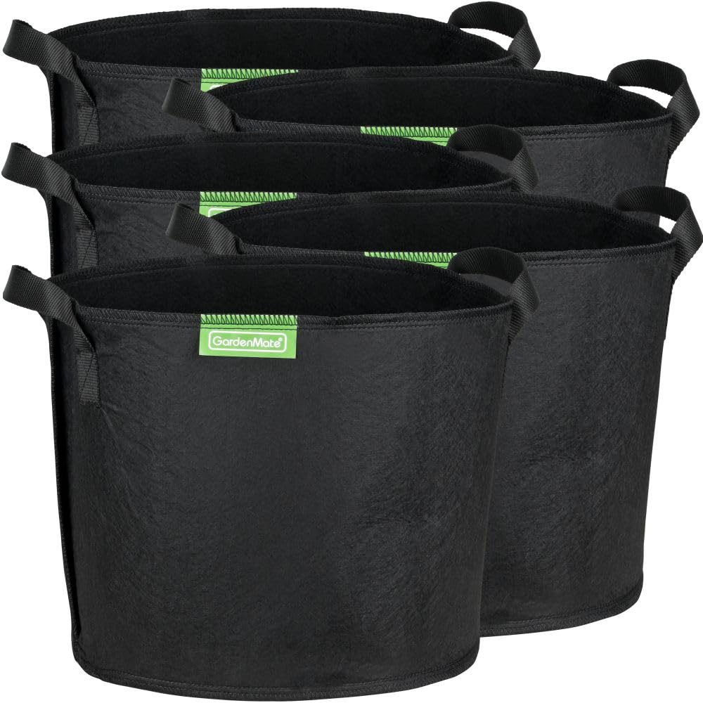 GardenMate 5-Pack 11 litres/3 gallons soft-sided plant pots – Grow bags with soft felt-like texture that promote air root pruning - BLACKLINE
