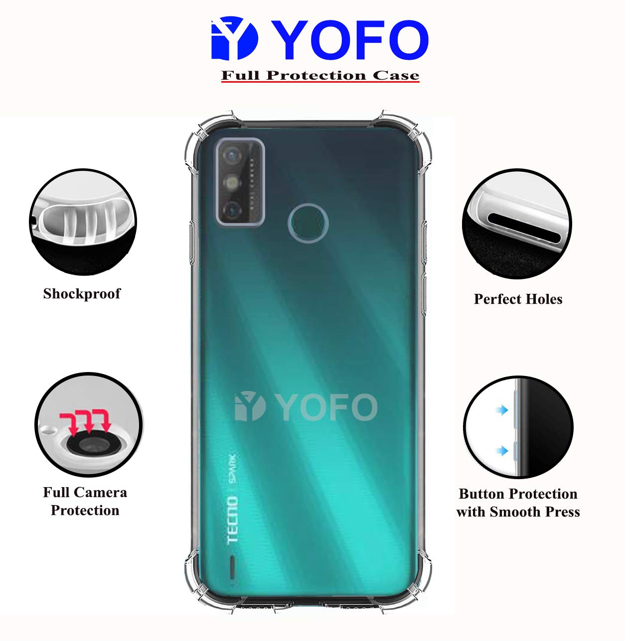 YOFO Rubber Back Cover Case for Techno Spark Go 2020 (Transparent