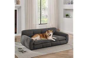 ARLTAMOX 51" Dog Sofa Couch Bed for Small, Medium, Large Dogs, Soft Memory Foam Pet Sofa with Durable Linen Fabric, Comfortable Pet Couch with Backrest and Armrests, Easy to Clean and Maintain（Dark Grey）