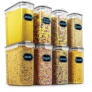 Cereal & Dry Food- Wildone Airtight Cereal Storage Containers Set of 8 [2.5L / 85.4oz] for Sugar, Flour, Snack, Baking…