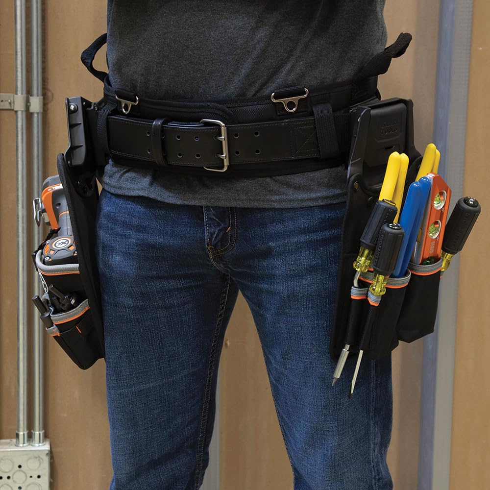 Klein Tools 55919 Tool Belt, Electrician Tool Belt for use with Modular Pouches from Klein Tools Click Lock Modular System, Size L