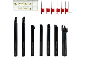 JIAROUTK 3/8" Shank Indexable Carbide Lathe Turning Insert Tool, 10mm 45HRC Lathe Boring Bar Turning Tool Holder Set With Carbide Inserts For Semi-finishing and Finishing-21pcs (3/8"-21PCS)