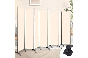 HOMSCREENER Room Divider 8 Panel Room Dividers/Wheels, Fabric Room Divider Panel for Office Room Partitions and Dividers, Portable Partition Wall Divider for Room Separation, Flexible Privacy Screen Indoor