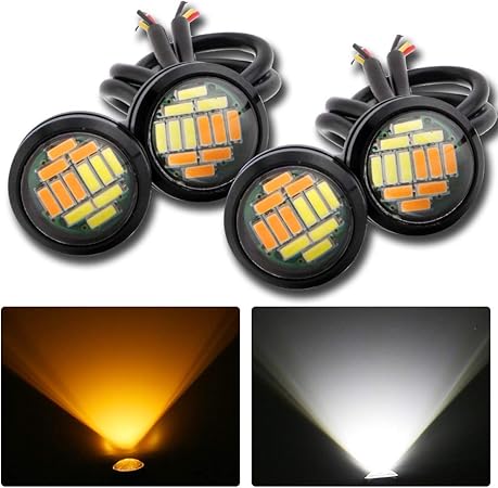 Amazon Grandview Led スポットライト埋込型 Ledデイライト 転向信号 ホワイト アンバー 4014smd イーグルアイ 車用 ライト 12v 4本セット 1年保証 黒ベース ブラック ベース 12smd ウィンカー サイドマーカー 車 バイク
