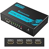 Tolmnnts HDMI Splitter 1 in 4 Out Powered by AC Adapter, Supports 4K 3D Full HD1080P, Compatible with Xbox PS3 PS4 Fire Stick Roku Blu-Ray Player HDTV - 1 Input to 4 Outputs