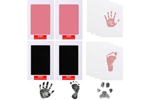LelonHo Inkless Hand and Footprint Kit Clean Touch Ink Pad for Newborn Baby Pet Paw Print Kit(2 Black Ink Pads、2 Pink Ink Pad,8 Imprint Cards)