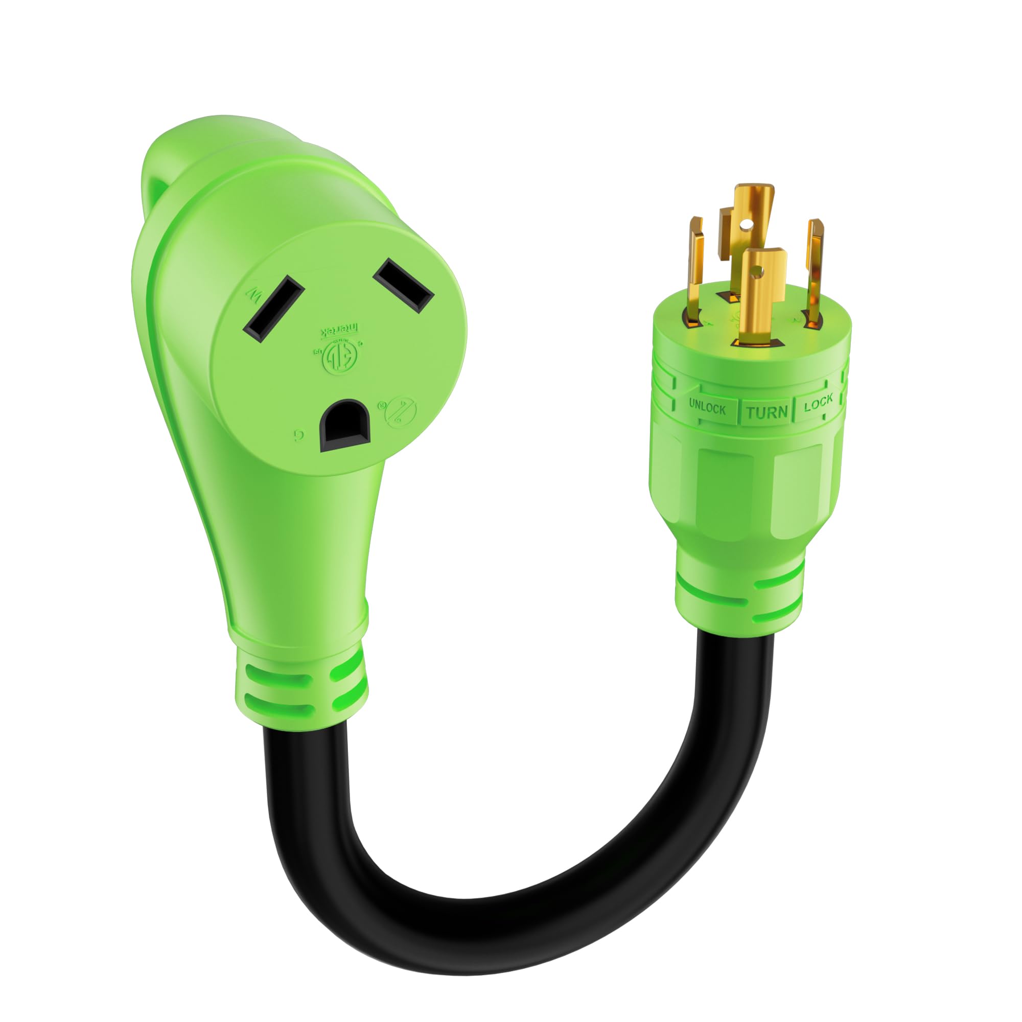Photo 1 of 4 Prong 30 Amp RV Generator Adapter Cord, Generator to RV Adapter, NEMA L14-30P Twist Lock Male to NEMA TT-30R Female with Handle, STW, 10AWG, Power Cord for Generator to RV Trailer Camper, 1FT