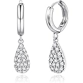 Trendy Silver Teardrop Huggie Small Hoop Earrings with Hypoallergenic Cubic Zirconia | Dainty Drop Dangle Earrings for Women | Sparkle Gift for Weddings, Sensitive Ears