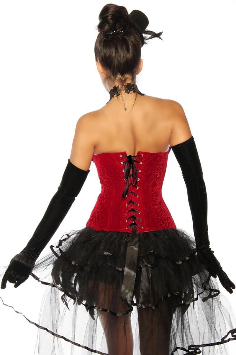 Gorgeous Burlesque Corset with feathers in red and black, sizes: S, M