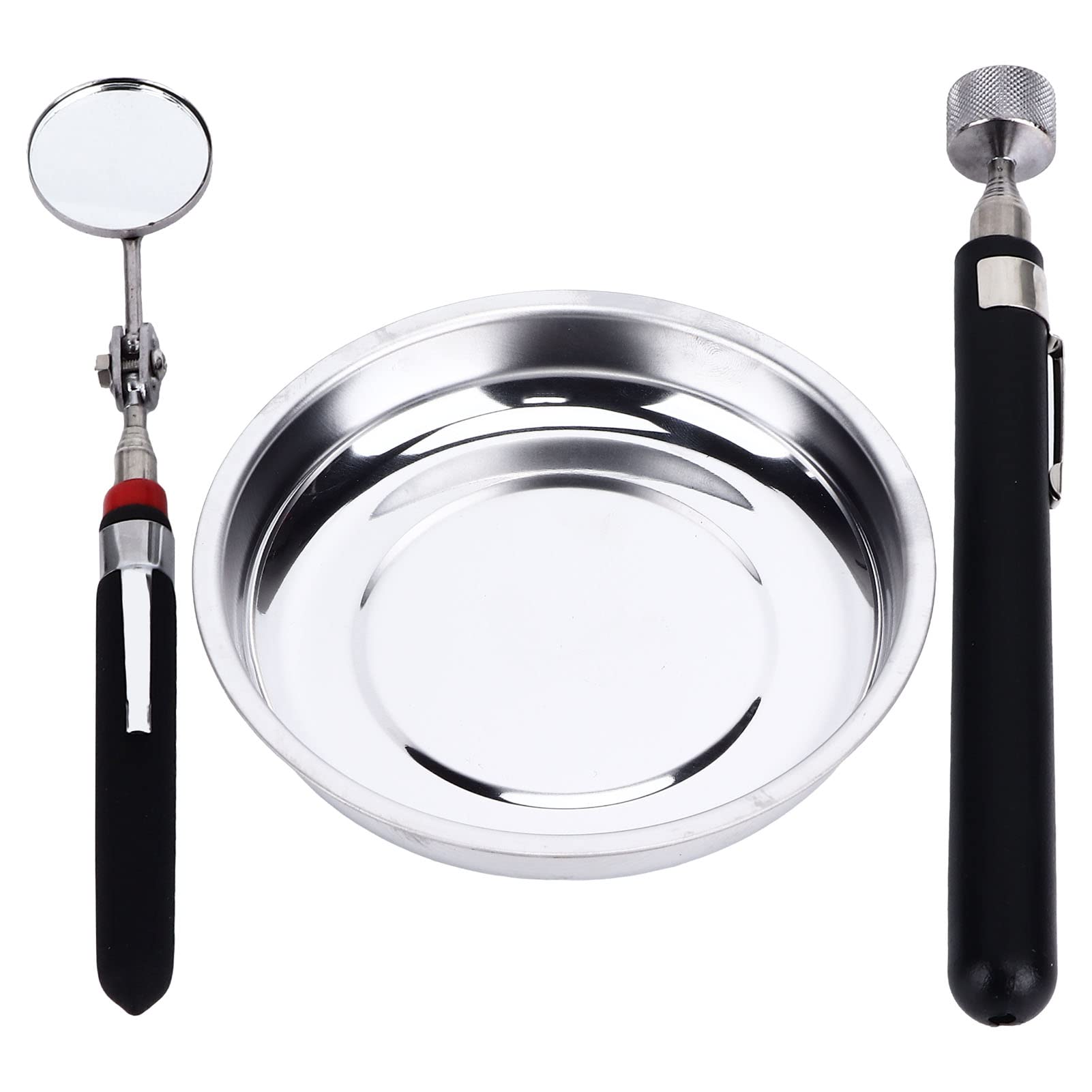 Magnetic Parts Tray Set, Magnetic Parts Tray with Pick Up Tool Telescoping Mirror Set Tools Parts Tray Holder for Garage, Tool Trays