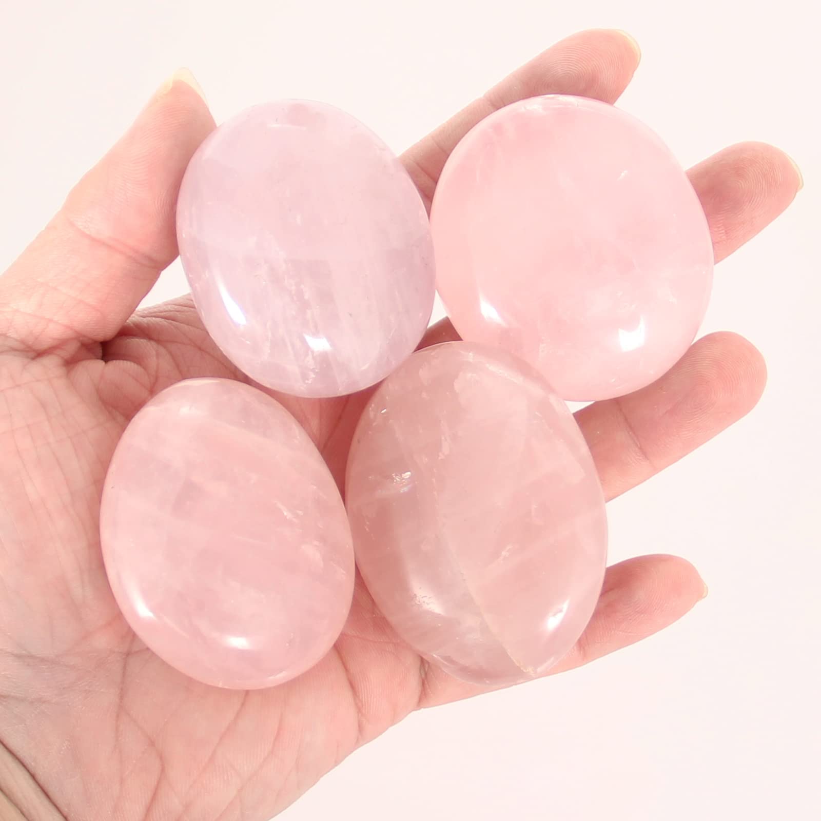 Orientrea Rose Quartz Palm Stone-4 Pcs Rose Quartz Palm Stone Pocket Energy Stone, Smooth Rose Quartz Healing Crystal and Worry Stones (Rose Quartz)