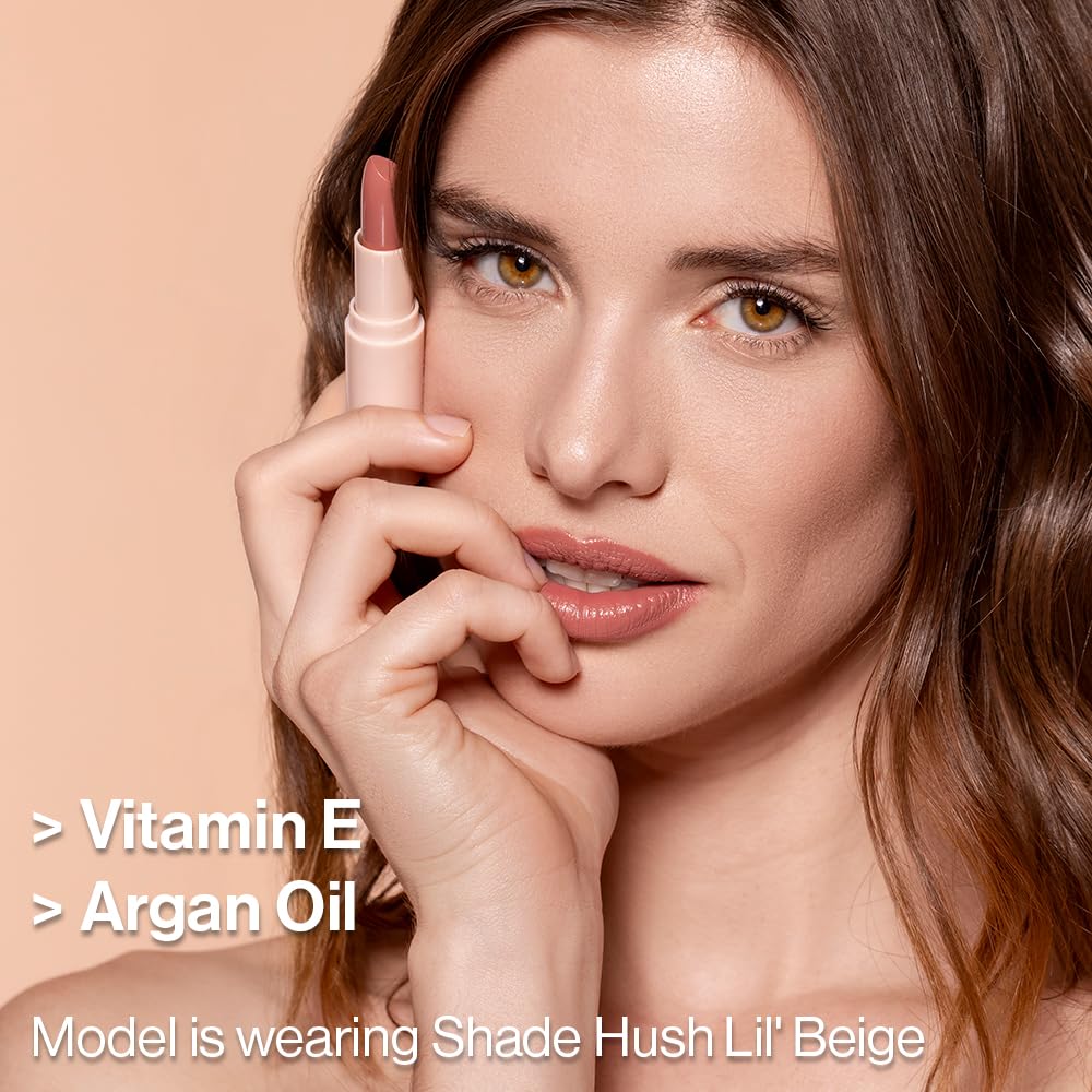 wet n wild Mega Last Rich Satin Lip Color, Rich Creamy Color with Satin Finish, Infused with Vitamin E & Moisturizing Argan Oil, Lightweight, Silky-Smooth, Vegan & Cruelty-Free - Hush Lil' Beige