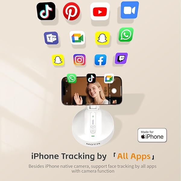 COMITOK MAGNETIC AUTO FACE TRACKING STAND TRIPOD MOTA FOR IPHONE FOLLOWS YOUR MOVEMENT HANDS-FREE VIDEO RECORDING WITH 360 DEGREE HOLDER FOR LIVESTREAMING, VLOG, SUPPORT TIKTOK, YOUTUBE – WHITE