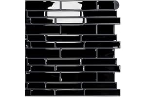 Vamos Tile 10 Sheets Peel and Stick Tile Backsplash, 12"x12" Light Color Stick on Wall Tiles,Self Adhesive Tile Sticker for Kitchen Backsplash and Bathroom(Black)