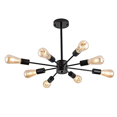 Buy Modern 8 Light Sputnik Chandelier Vintage Semi Flush Ceiling Lights Mid Century Style Pendant Light Fixture For Dining Room Living Room Foyer Coffee Bar Bedroom Black Online In Indonesia B08dhp2215