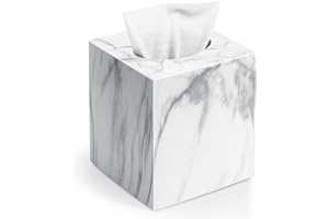 CHINTU Square Tissue Box Cover, Marble Modern Facial Paper Holder, Cube Acrylic Tissue Holder Accessories for Bathroom Vanity Countertop, Bedroom Dresser, Night Stand, Desk, Office