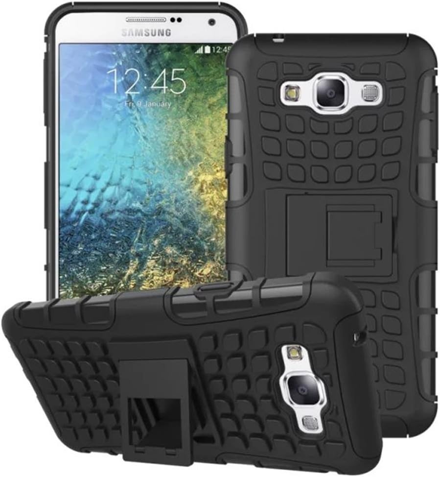 Galaxy E7 Case, KRYSTALH Armor Tough Dual Layer 2 In 1 Rugged Hybrid Hard/Soft High Impact Protective Case with Black Built In Kickstand for Samsung Galaxy E7(Black E7 Cover)