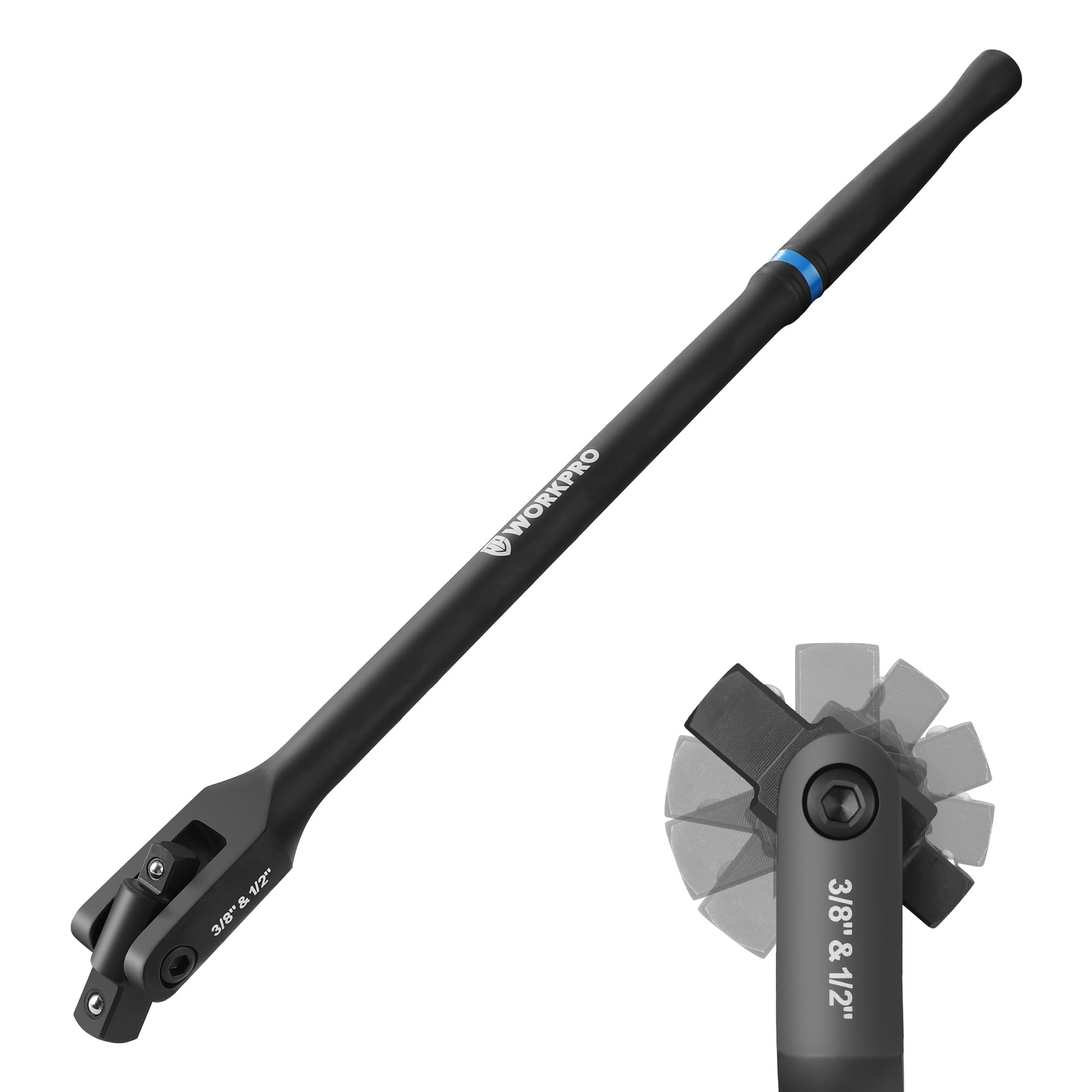 Photo 1 of WORKPRO 16-inch Dual Drive Breaker Bar, 3/8" & 1/2" Drive, Heavy Duty Breaker Bars with 360° Rotatable Head, Spring-loaded Detent Ball, Premium Chrome Vanadium Steel with Black Phosphate Finish